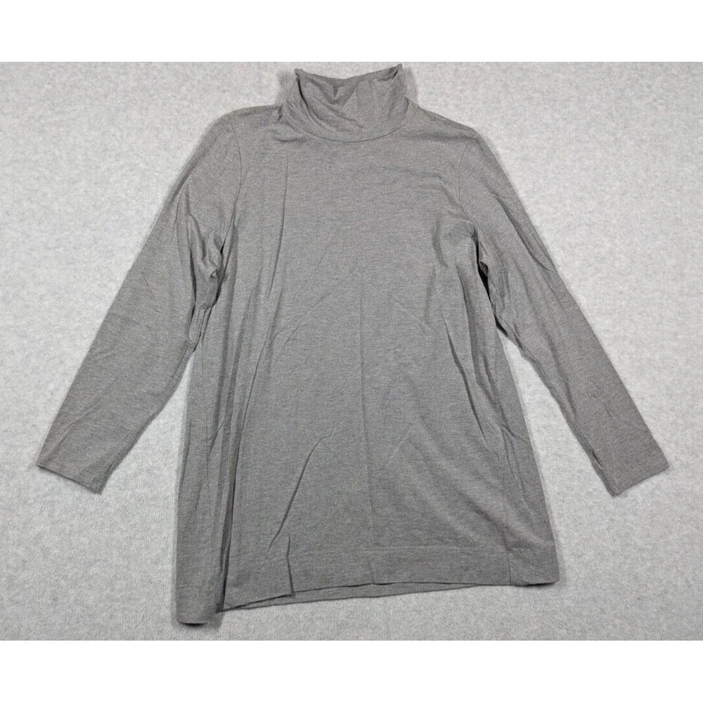 J.Jill Women Sweater Large Petite Luxe Supima‎ Turtleneck Tunic Heathered Gray